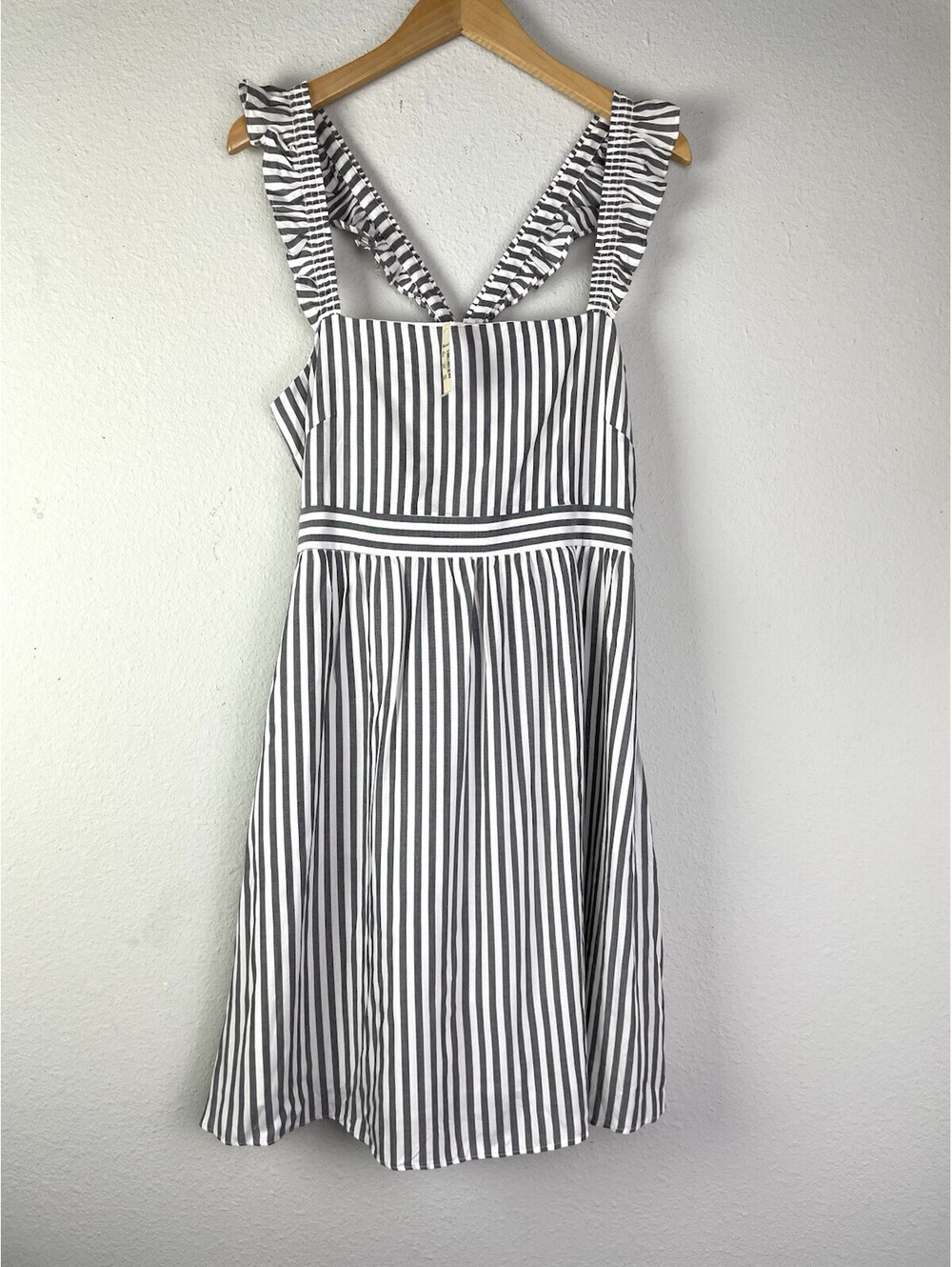 NWT $118 Madewell Ruffle Strap Striped Empire Waist Dress Nautical Coastal 10